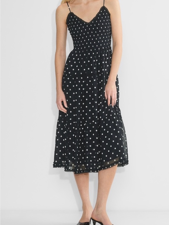 Aritzia Dresses & Skirts - Aritzia Tuberose Dress - Navy Polka Dot Size L